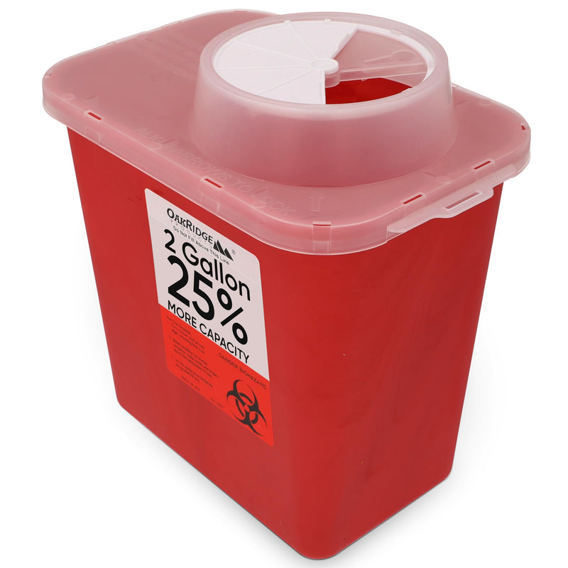 Oakridge Products Large Sharps Container for Home Use and Professional 2 Gallon (1-Pack) with Chimney Top, Biohazard Needle and Syringe Disposal, CDC Certified 1