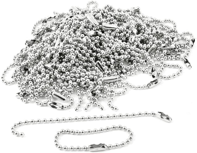 100 Pcs 3.5 inch Long Stainless Steel Ball Bead Chain Nickel Plated Keychain,each with Matching Connectors 2.4 mm Diameter Ball Chain