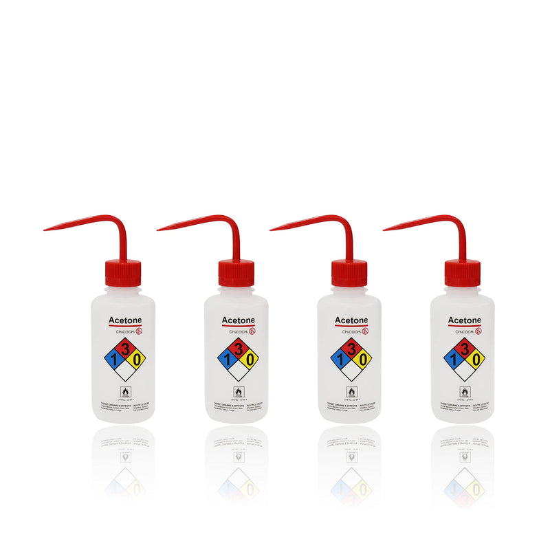 ULAB Safety Wash Bottles, 4pcs of Acetone Wide-Mouth Wash Bottles, LDPE Material, Vol.500ml, UWB1022 4pcs, Acetone Label