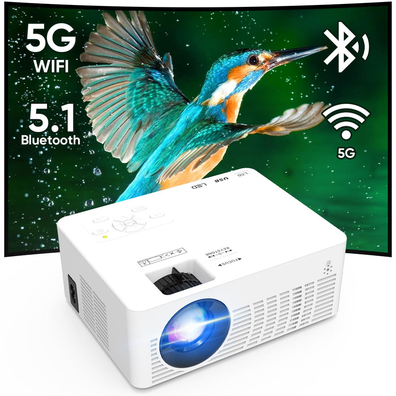 Mini Projector, 2023 Projector with WiFi and Bluetooth, 9500 Lux Movie Projector, 1080P Full HD Supported Outdoor Projector, Portable Projector Compatible with Android/iOS/Windows/TV Stick/HDMI/USB