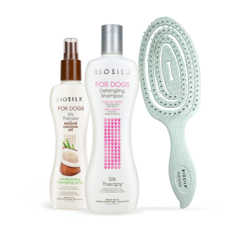 BioSilk Grooming Kit - Includes Silk Therapy Dog Detangling Shampoo, Conditioning Spray, and Pin Brush - Restores Moisture - PawsPlanet Australia