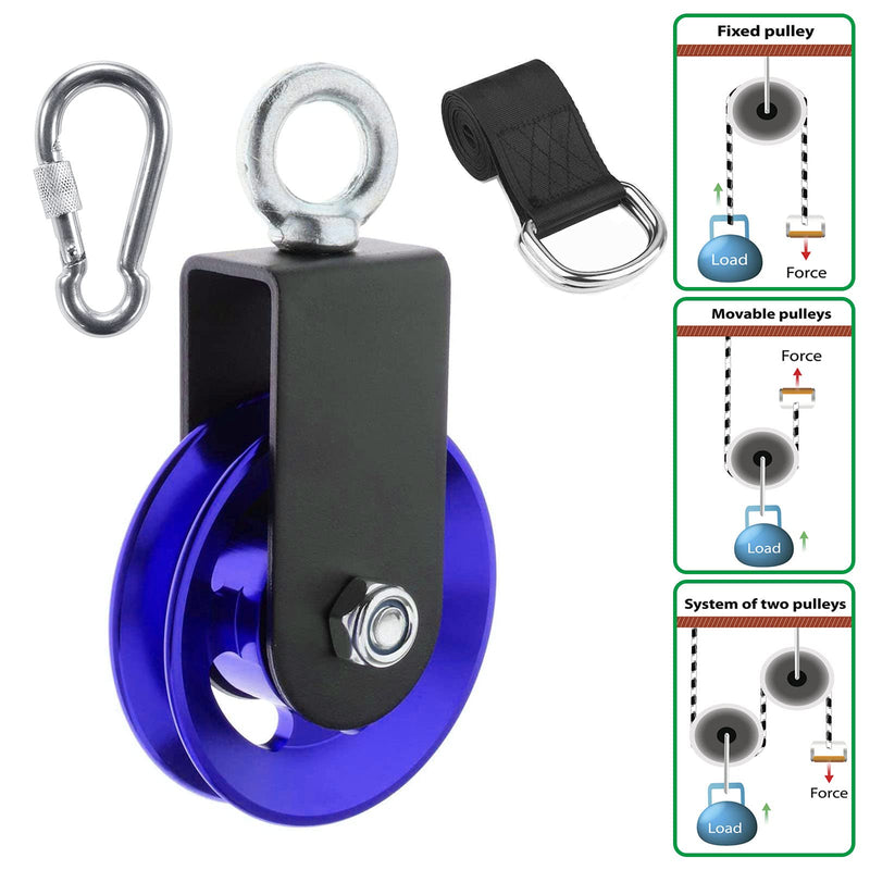 Heavy Duty Lightweight Aluminum Cable Pulleys with Hanging Strap Kit,Snatch Block Pulley Wheel for Home Gyms LAT Pulley System DIY Attachment Home Accessories(Blue) Blue 1 Pack