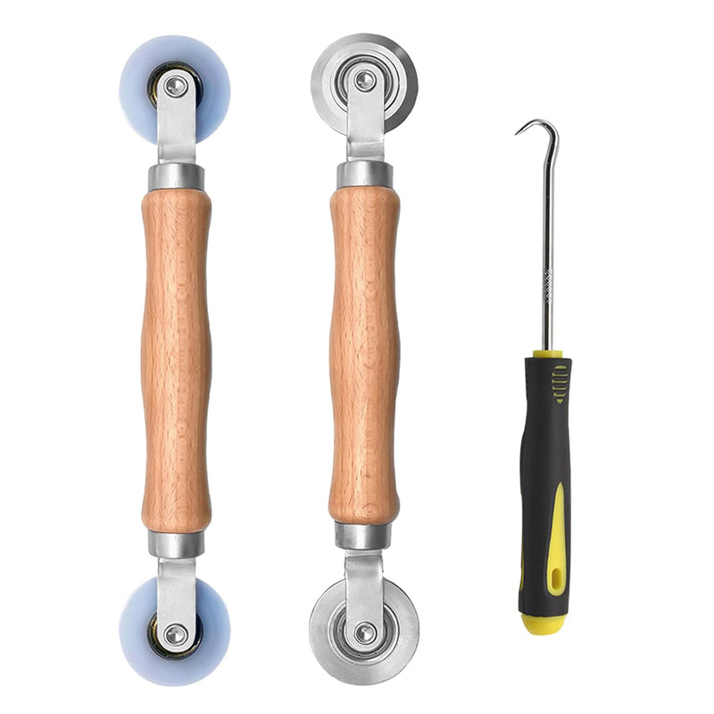 BAYTORY 3Pcs Screen Tool, Window Screen Spline Roller Tool with Wooden Handle and Steel/Nylon Bearing Wheels, Mesh Screen Door Repair Kit Easy to Use Steel and Nylon