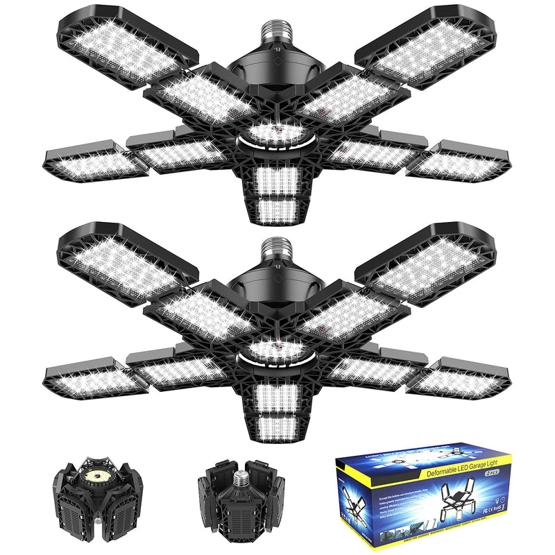 Nexillumi 2-Pack Led Garage Light 180W, 36000LM Garage Lights Ceiling LED with E26/E27 Medium Base, 6000K Deformable LED Shop Lights with 10+1 Adjustable Panels for Garage, Workshop, Attic, Basemen 180W 2 Pack