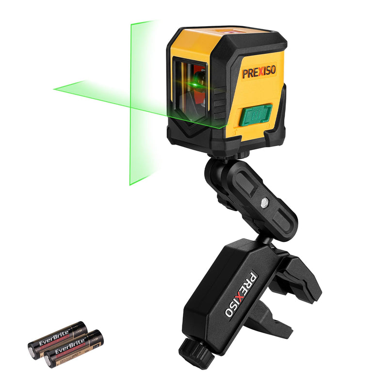 PREXISO Laser Level, 65Ft Self Leveling Cross Line Laser Level, Green Line leveler Tool for Hanging Picture, Floor Tile, Home Renovation with LED Indicator & 2 AA Batteries (360°Clamp) 360°Clamp