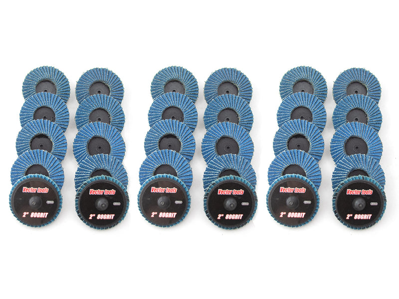 VCT (30pk 2" Inch 80 Grit Flap Sanding Disc Wheels Type R-Lock Twist Lock Disk Includes Free R-Lock Mandrel