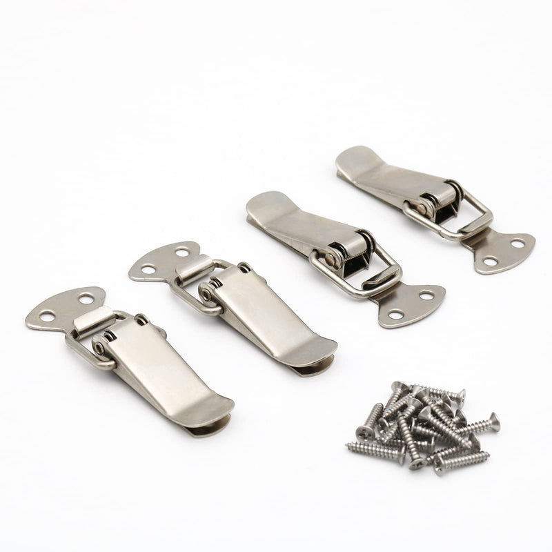 Latch, Stainless Steel Spring Loaded Toggle Latch, Silver Catch Hasp Clamp Clip Lock with High Quality 304 Stainless Steel Screws for Cabinet, Wooden Case, Box, Chest(4 Pack)