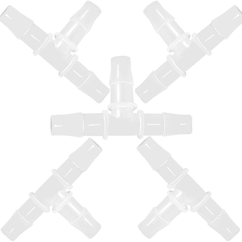 1/4" Tee Fitting Equal Barb 3 Way Hose Barb Fitting Splicer Joint Mender Adapter Union Fitting for Fuel Gas Liquid Air (Pack of 5) 1/4 inch