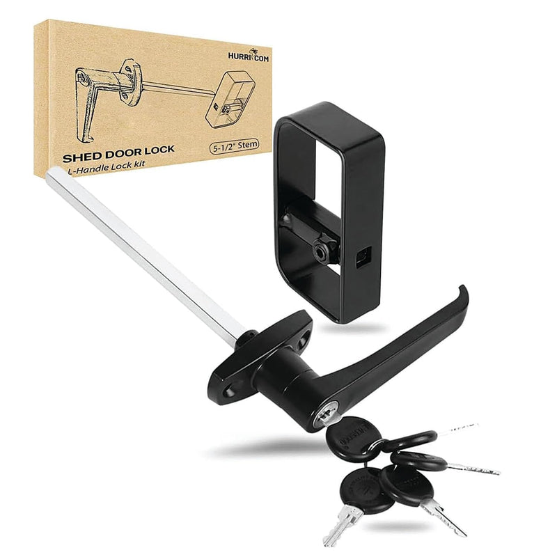 Shed Door L-Handle Lock Kit Shed Door Latch with 5-1/2" Stem,Shed Door Lock Matching Set Includes 5 Keys for Sheds Doors, Playhouses, Chicken Coops,Camper, RV, Garage Door(Black) 5.5inch L Black
