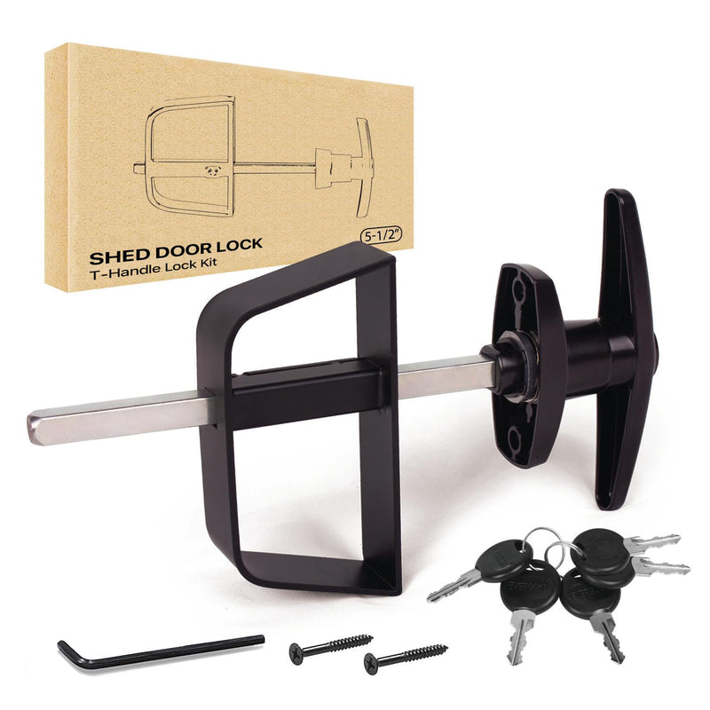 5-1/2" T-Handle Lock kit-Hurrikom Shed Door Latch with 5 Keys, 5-1/2" Stem Shed T-Handle Lock Kit for Sheds Doors, Playhouses, Chicken Coops,Camper, RV, Garage Door(Black) 5.5 inch Black