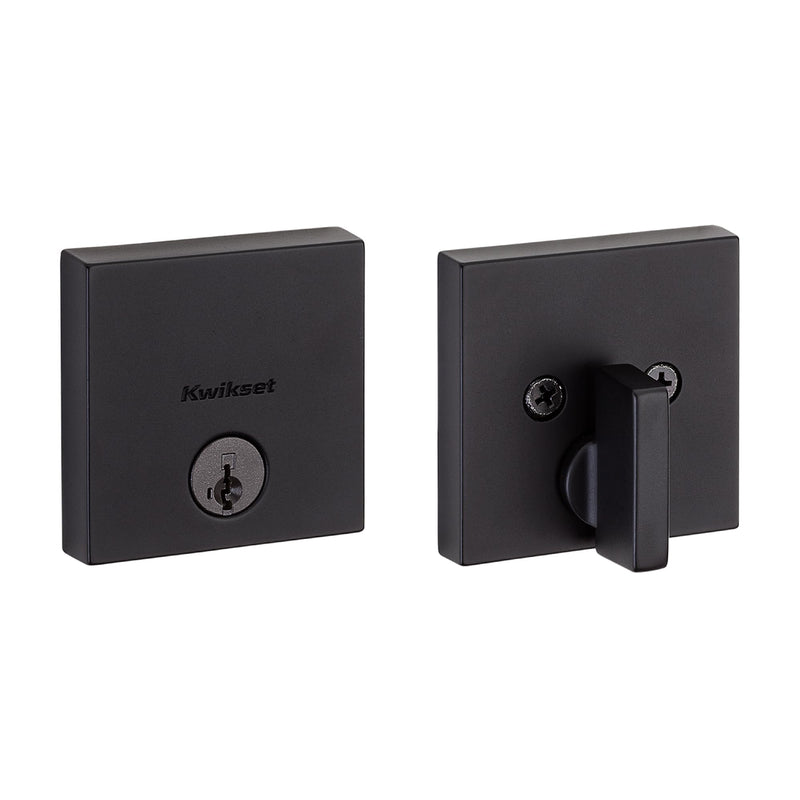 Kwikset Downtown Deadbolt Lock, Matte Black Square Exterior Keyed Front Entry Door, Pick Resistant SmartKey Rekey Security, Single Cylinder Dead Bolt, with Microban Protection 0.5" x 2.63" x 2.63" - NewNest Australia