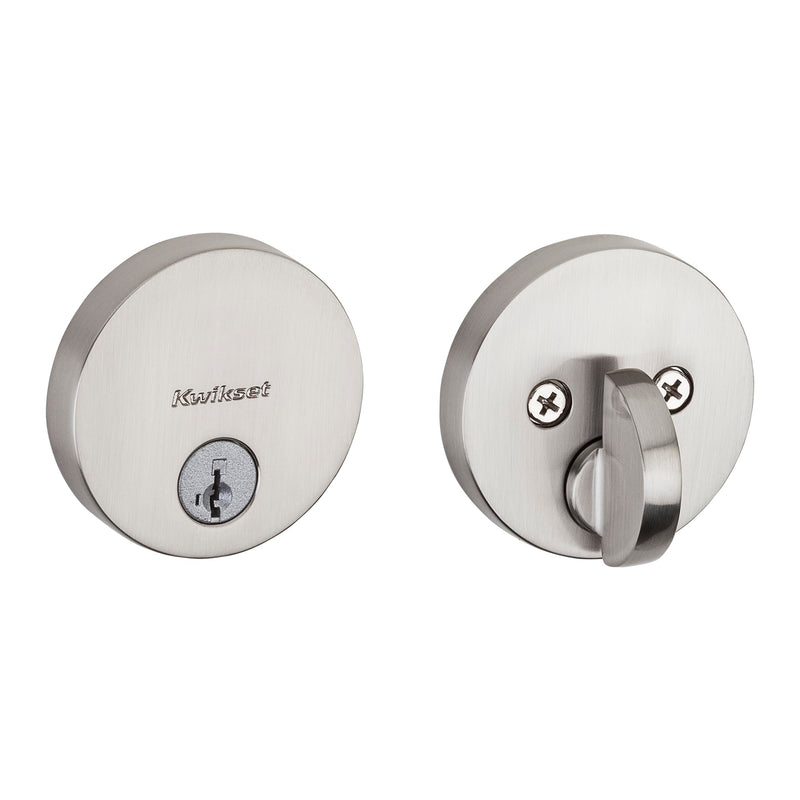 Kwikset Uptown Deadbolt Lock, Satin Nickel Round Exterior Keyed Front Entry Door, Pick Resistant SmartKey Rekey Security, Single Cylinder Dead Bolt, with Microban Protection 0.5" x 2.63" x 2.63"