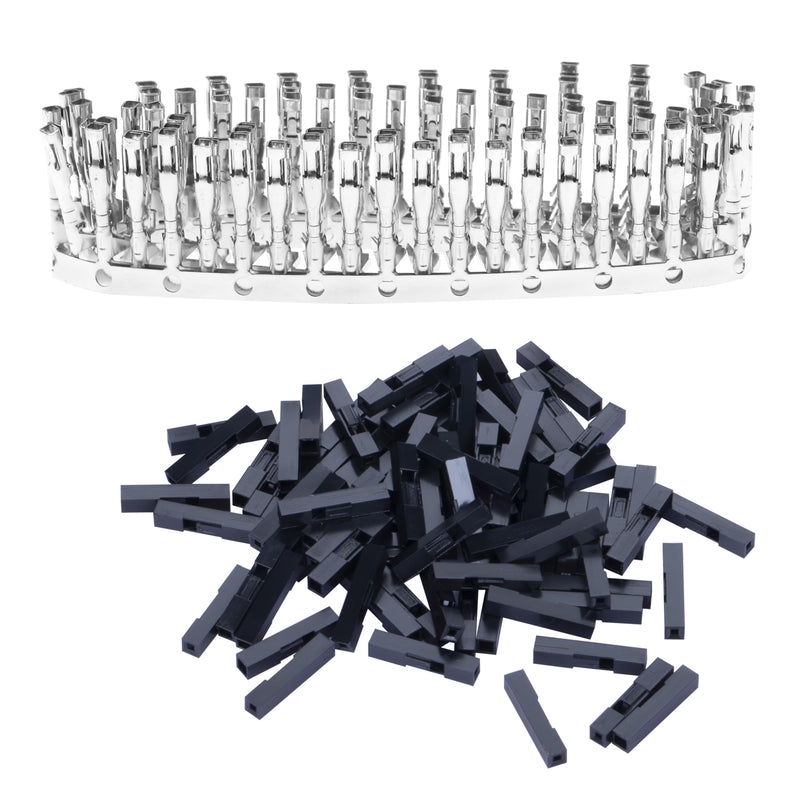 100 Sets / 200 Pieces for Dupont 2.54 mm Pitch 1-Pin Adapter Connector Female Housing Black Socket Terminal Compatible with Wires Cable 30-26 AWG Accessories, Header Crimp Pins Kit 1-Pin Female Black-Single Row
