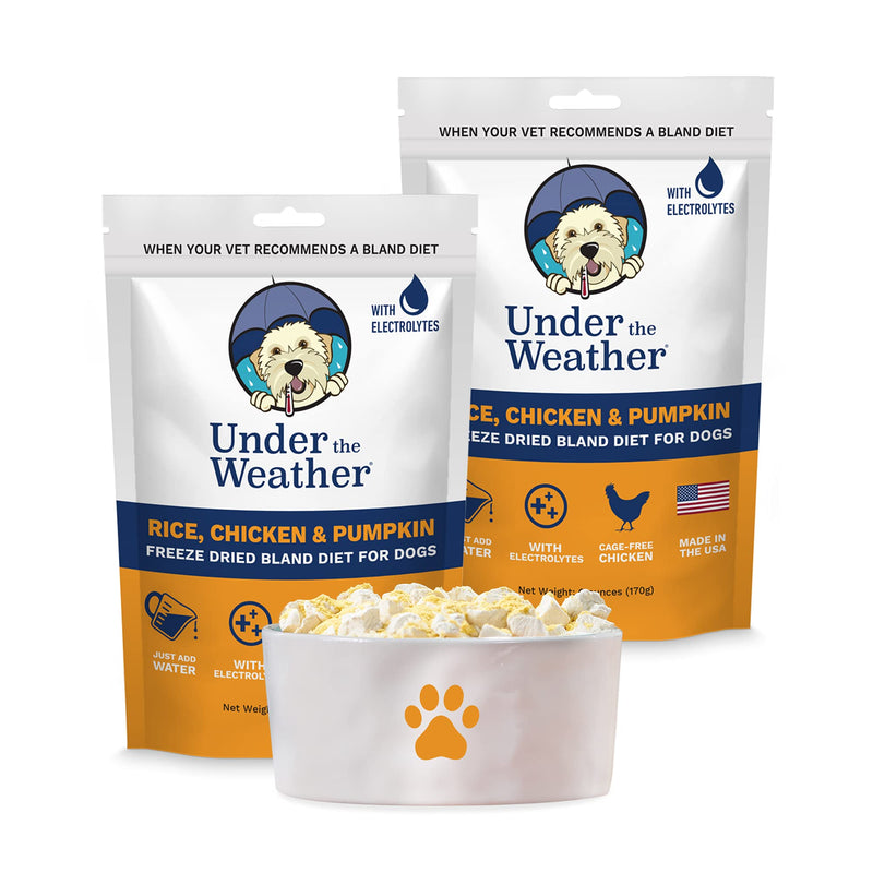 Under the Weather Easy to Digest Bland Dog Food Diet for Sick Dogs | Contains Electrolytes - Gluten Free, All Natural, Freeze Dried 100% Human Grade Meats | 6 Pack - Rice, Chicken & Bone Broth Rice, Chicken & Pumpkin 6 Ounce (Pack of 2)