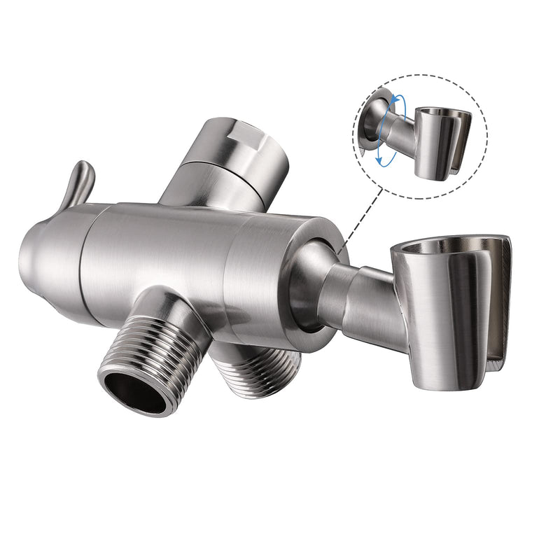 Shower Arm Diverter with Handshower Mount, G1/2 Brass Shower Diverter Valve Bathroom Universal Shower System Replacement for Handheld Shower and Fixed Shower Head, Brushed Nickel