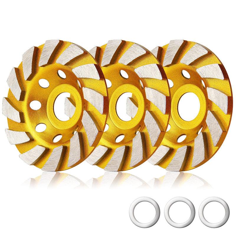 3 Pieces Diamond Cup Grinder 4 Inch Concrete Turbo Diamond Grinding Cup Wheel 12 Segs Heavy Duty Angle Grinder Wheels for Angle Grinder 3
