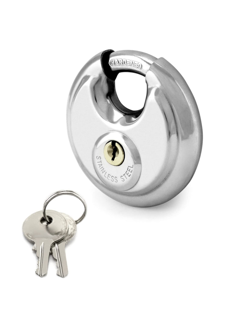 QWORK Disc Locks, 1 Pack Heavy Duty Steel Keyed Padlock Disc Storage Locks for Storage Unit, Moving Trailers, Shed, Fence, 3/8" Shackle Padlock with keys
