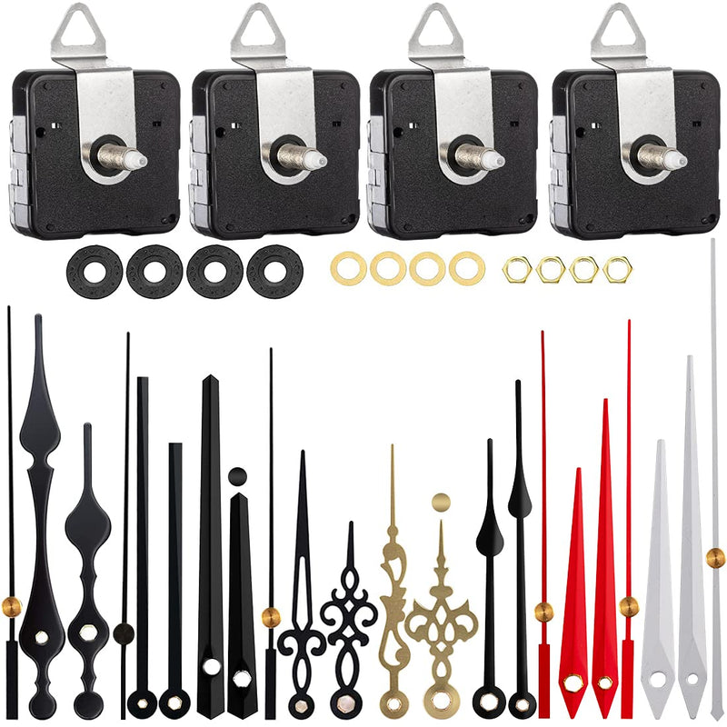 EMOON 4 Pieces Clock Mechanism Replacement Kit with 8 Pack Clock Hands, Silent Sweep Clock Motor Kit Battery Operated for Clock Repair DIY Replacement, Custom Clock Total Shaft Length 5/8 in