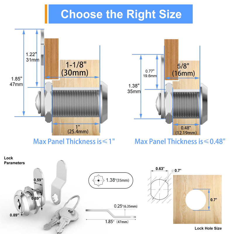 3 Pack Cabinet Cam Locks Keyed Alike, 5/8" Cabinet Lock with Keys, Rv Locks for Storage Door Secure Files Drawers Mailbox RV Door Tool Box, Zinc Alloy 3 Pack 5/8 Inch Silver