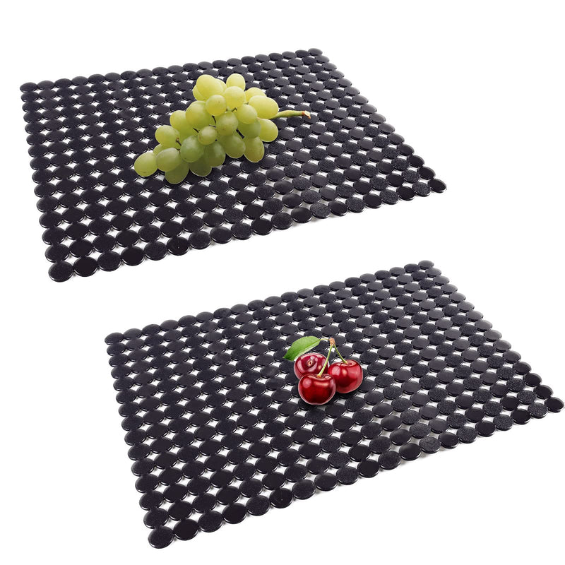 Qulable 2Pack Kitchen Sink Mat for Stainless Steel/Ceramic Sinks, PVC Eco-friendly Protectors for Bottom of Kitchen Sink, Adjustable, Fast Draining, Dots Design, 11.8x15.7 (Black) Black