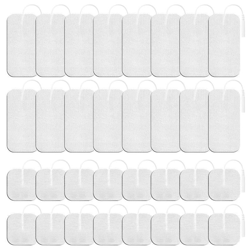 TENS Unit Pads 32Pcs, 3rd Gen Reusable Latex-Free Replacement Pads Electrode Pads with Upgraded Self-Stick Performance for Muscle Stimulator Electrotherapy (2"x2" 16pcs, 2"x4" 16pcs)