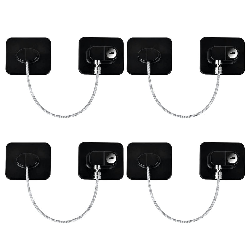 YEYA Upgraded Refrigerator Locks 4 Pack, Baby Proof Cabinet Locks with Keys, Safety Cabinets Door for Toddler Black 4 Pack 4 Count