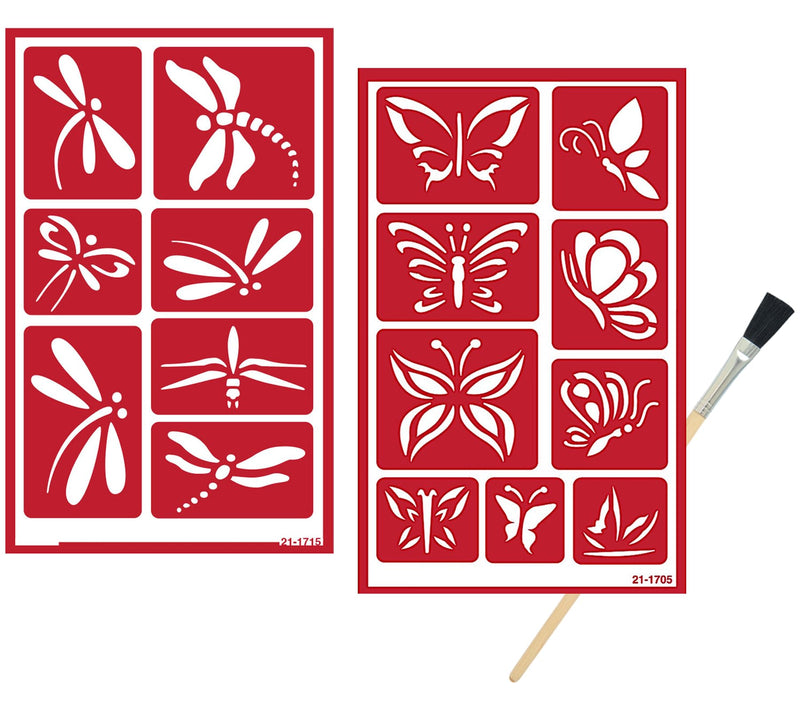 2 Reusable Glass Etching Stencils Set - Dragonfly, Butterfly Theme Stencil - Etch Stencil Set Includes Brush, Total 3 Items