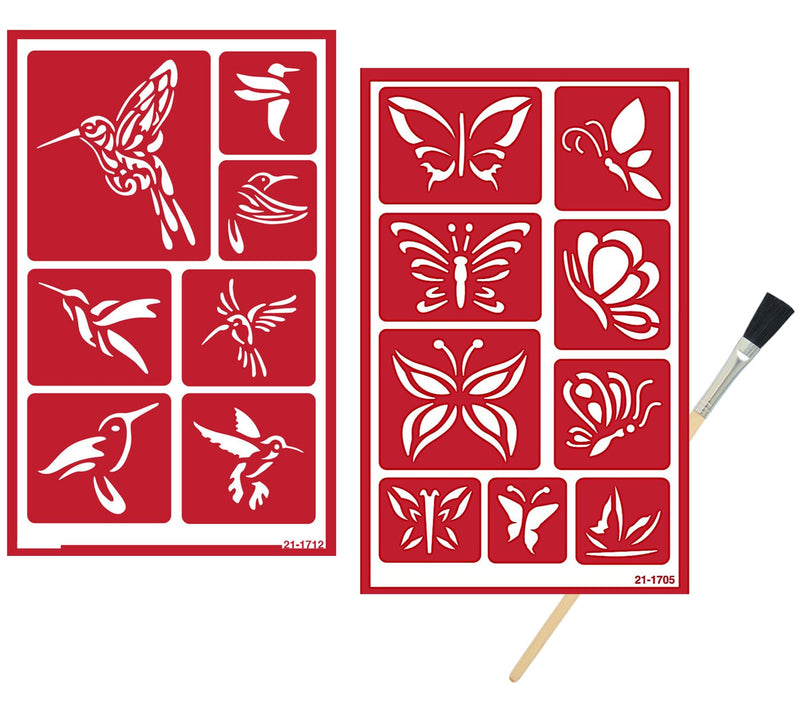 2 Reusable Glass Etching Stencils Set - Hummingbird, Butterfly Themed Etch Stencil - Set Includes Brush, Total 3 Items