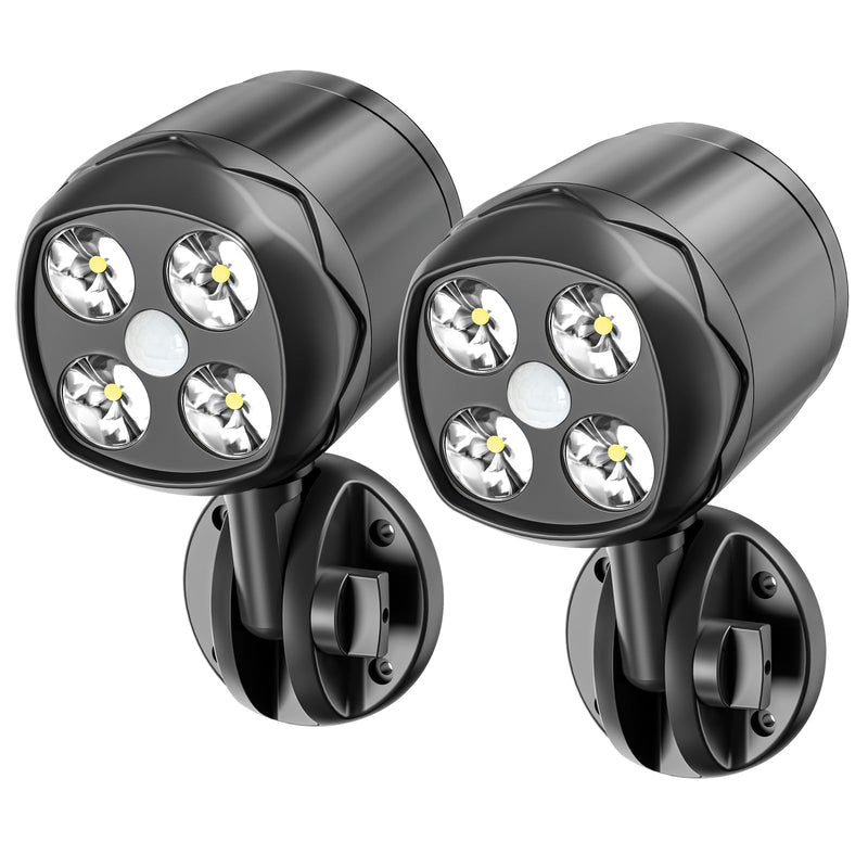Motion Sensor Outdoor Lights, Battery Operated Outdoor Light, 1000LM Motion Detector Lights for Outside, 6000K LED Security Light Battery Powered Spotlight for House Wall, Black(2 Pack) 2 Pack
