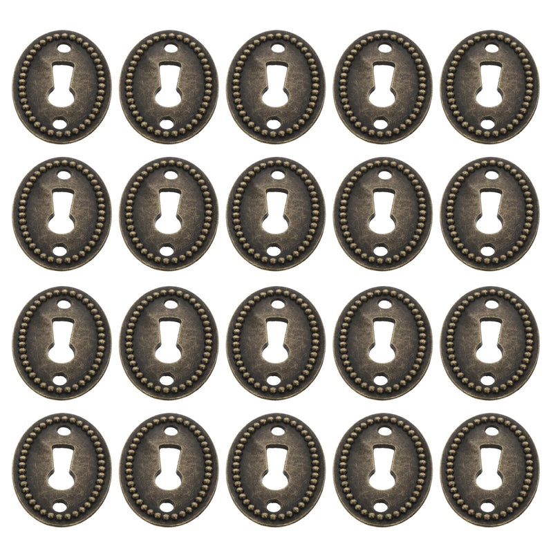 20PCS Oval Antique Brass Decorative Keyhole Cover Plate Keyhole Escutcheon Plate for Cabinet Door Drawer Chest Drawer Furniture Hardware