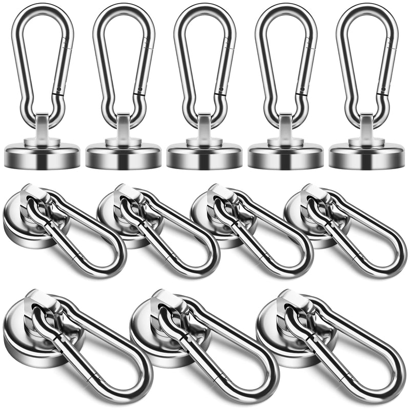 Grtard 12Pack 50LBS Strong Magnetic Hooks with Swivel Carabiner Hook, Premium Magnet Hooks Heavy Duty Magnetic Hook for Hanging, Magnets with Hooks, Refrigerator Magnet Hook Swivel Hook-25mm-12P