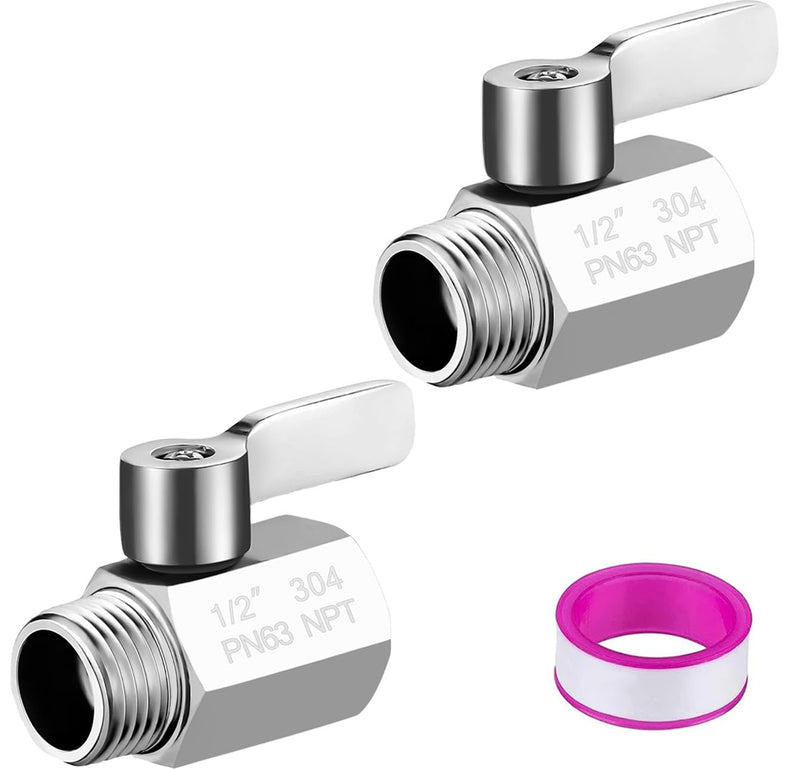 [2 Pack] Shower Head Shut Off Valve,304 Stainless Steel Mini Ball Valve NPT Thread(1/2"),Shower Head Flow Control Valve 2 Pack 1/2"