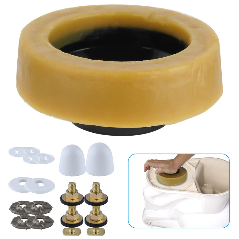 Hibbent Extra Thick Toilet Wax Ring, Toilet Bowl Wax Seal Kit with Closet Bolts, PE Flange and Extra Retainers, Thick Wax Ring Gasket for 3-inch/4-inch Waste line-Gas, Odor and Watertight Seal Thick/1 PACK