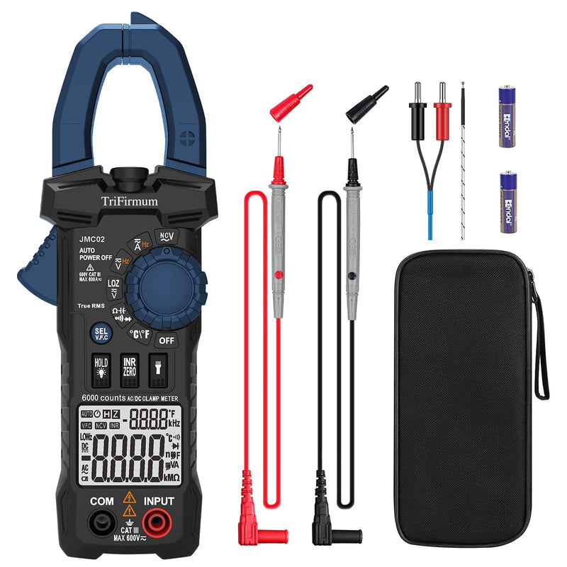 Digital Clamp Meter,6000 Counts Auto Range TRMS Multimeter Tester 600A AC Current,600V AC/DC Voltage Amp Meter with Continuity/Resistance/Diode