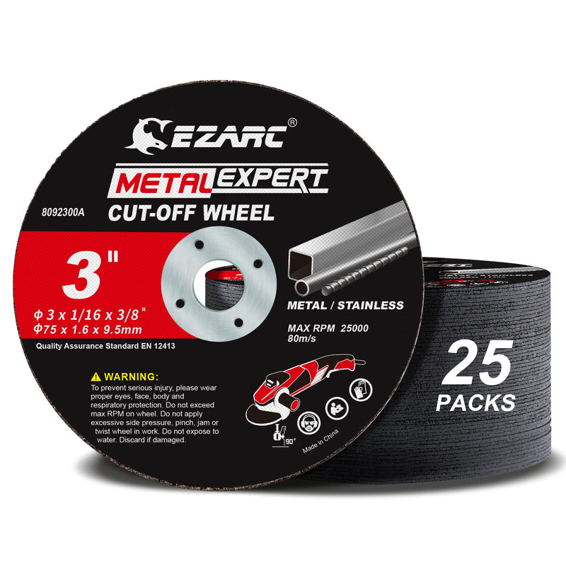 EZARC Cut Off Wheels 25 Pack, 3” x 1/16” x 3/8” Cutting Wheel, Metal & Stainless Steel Cutting Disc for Die Grinder 3 x 3/8 Inch 25.0
