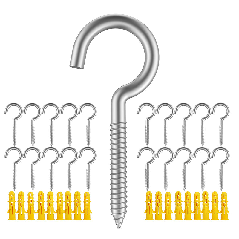 Pack of 20 metal hooks,304 stainless steel screw hooks, self-tapping eye-ring bolt hooks, wooden terminal eye-hole hooks, pendant lights and wires, strong indoor and outdoor eye bolts (2"X20PCS) 2"X20PCS