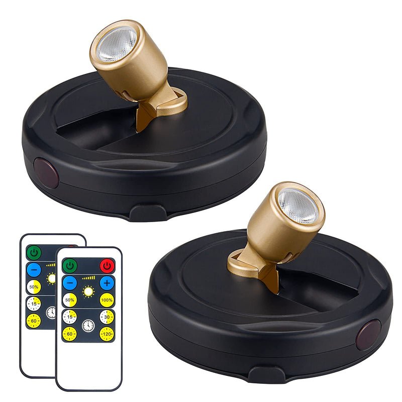 Wireless LED Spotlight, Battery Powered Picture Lights, Uplighting Indoor, Puck Lights with Remote, Stick Spot Lights for Wall Art Display Dartboard Painting Artwork Accent Closet-Gold Black+G