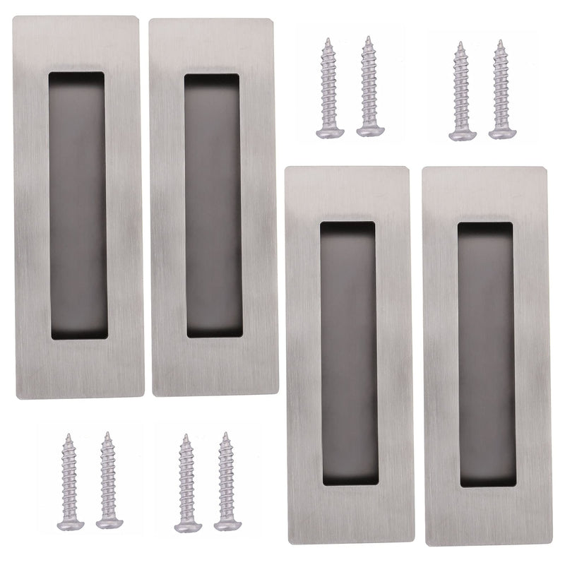 4 Pack Recessed Door Pull Handles with 8 Screws, 6 Inch Rectangular Flat Sliding Door Pulls, Closet Door Finger Pull Handles,Satin Brushed Stainless Steel Pocket Door Handles 6 inch (4 Pack) Silver