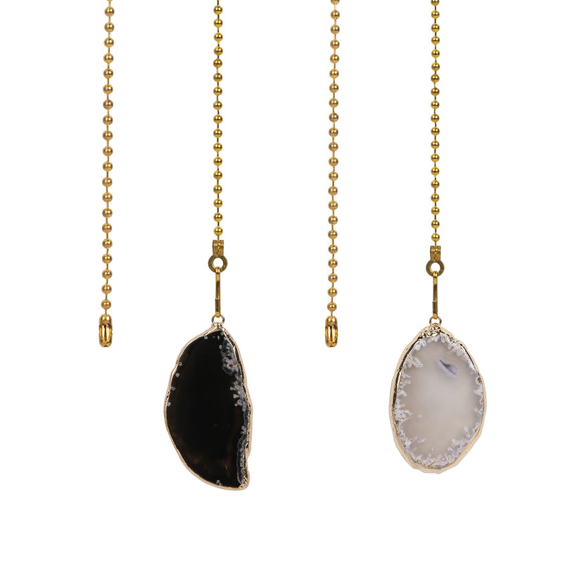 Natural Agate Pull Chains Ceiling Fan Chain Ceiling Light Lamp Fan， Grey And Black With Gilt Edged Agate 12 Inches Fan Pulls Set With Connector