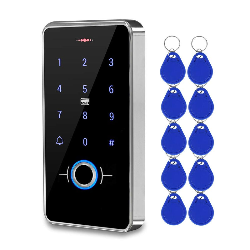 Diginex Outdoor IP68 Waterproof RFID Access Control Keypad Fingerprint Biometrics Access Controller WG26/34 Card Reader + 10pcs 13.56MHz Keyfobs for Home/Office