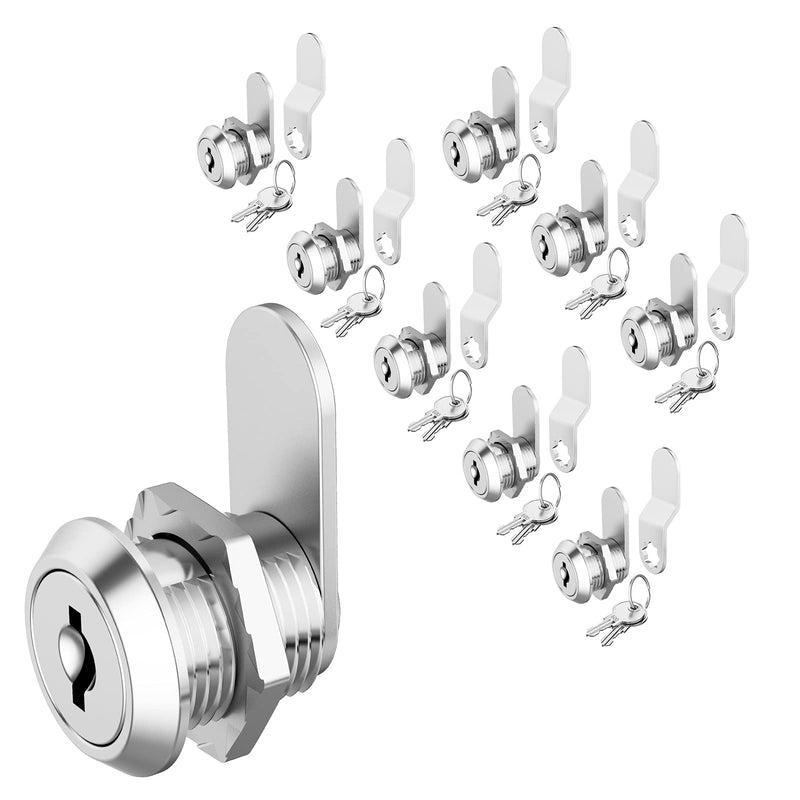 8 Pack Cabinet Locks with Key, 5/8" Cam Lock Keyed Alike, RV Locks for Storage Door Secure Files Drawers Toolbox Mailbox RV Door, Zinc Alloy 8 Pack 5/8 Inch Silver