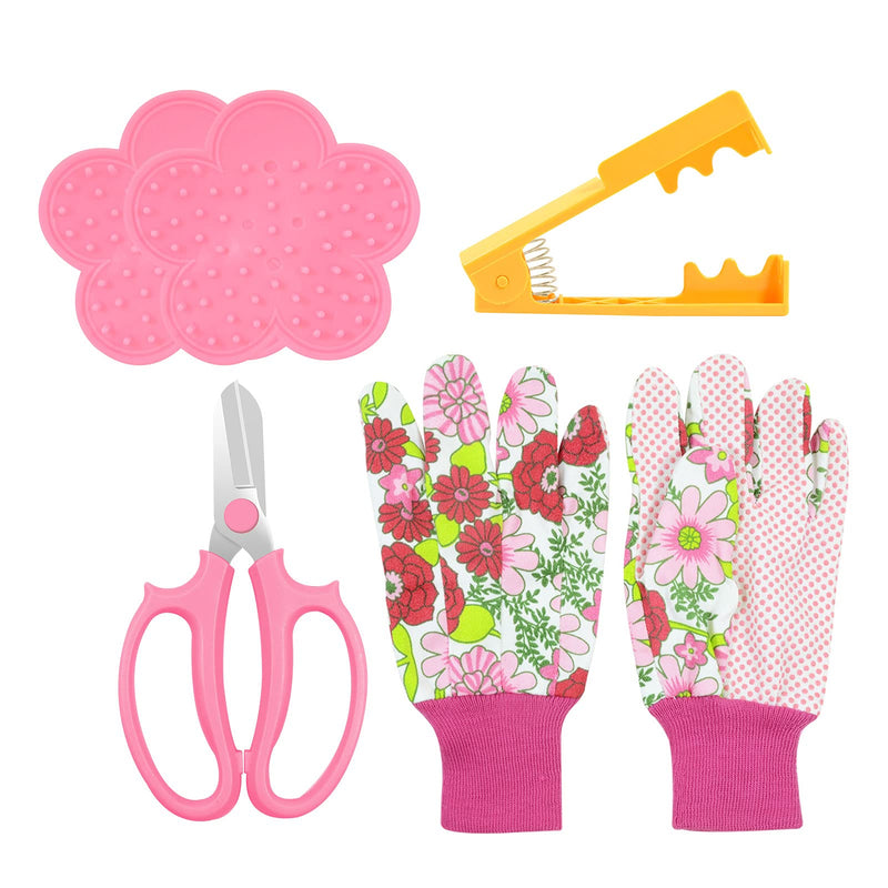 5PCS Rose Thorn Tools Rose Leaf Thorn Strippers with a Rose Pruning Shears and Garden Rose Gloves Pink1 Style-pink