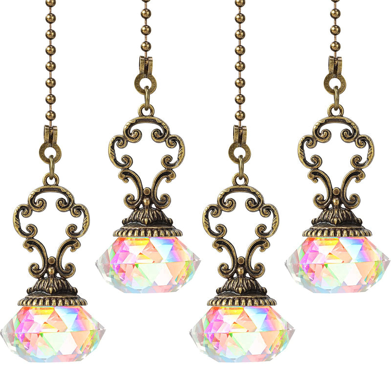 Honoson 4 Pieces Crystal Ceiling Fan Pull Chains Pendant Colorful Diamond Pull Chain Extension with Connector Crystal Prism Ball Extension for Bathroom Toilet Light Ceiling Light Fan Desk Lamp