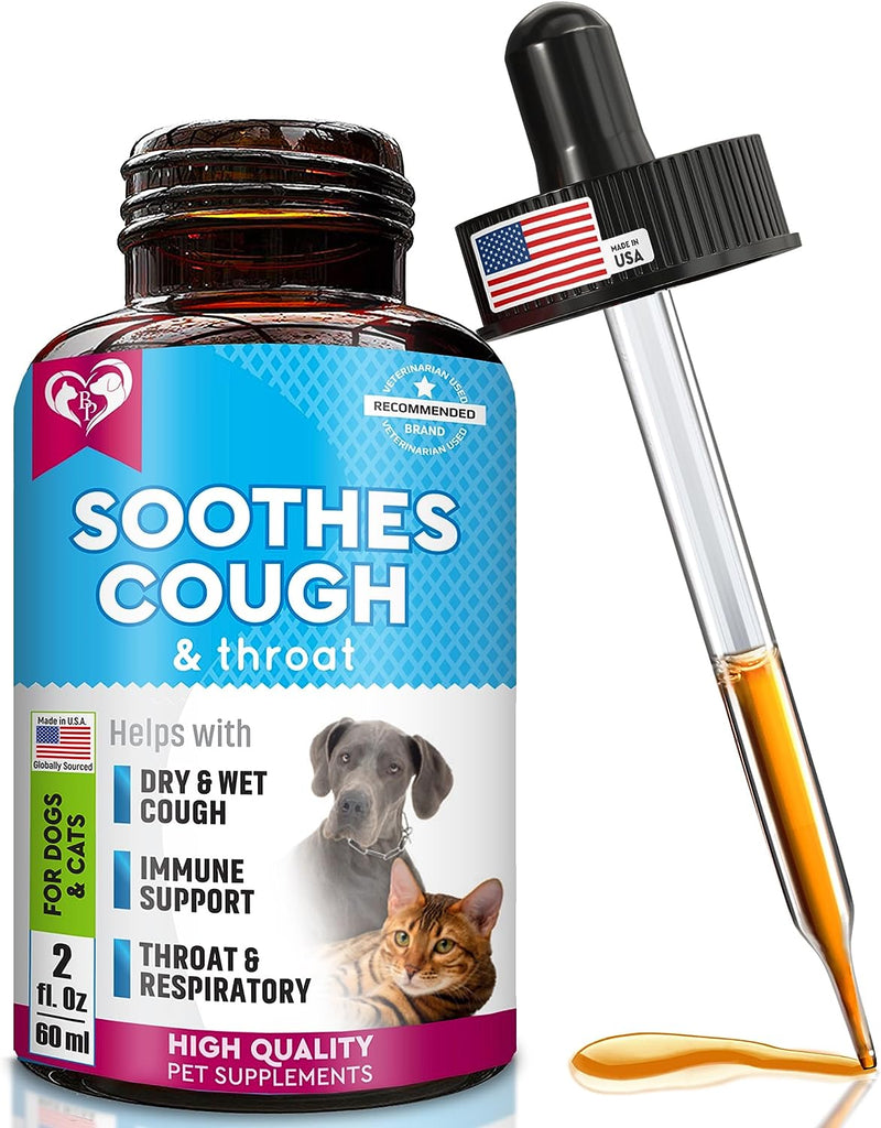 Kennel Cough Herbal Drops for Dogs & Cats - Cough Relief - Throat Soother - Homeopathic Respiratory Support - Dry, Wet Pet Cough and Cat Asthma, Sinus Congestion Treatment - Made in US - 2 Fl Oz 2.0 Fl Oz - PawsPlanet Australia