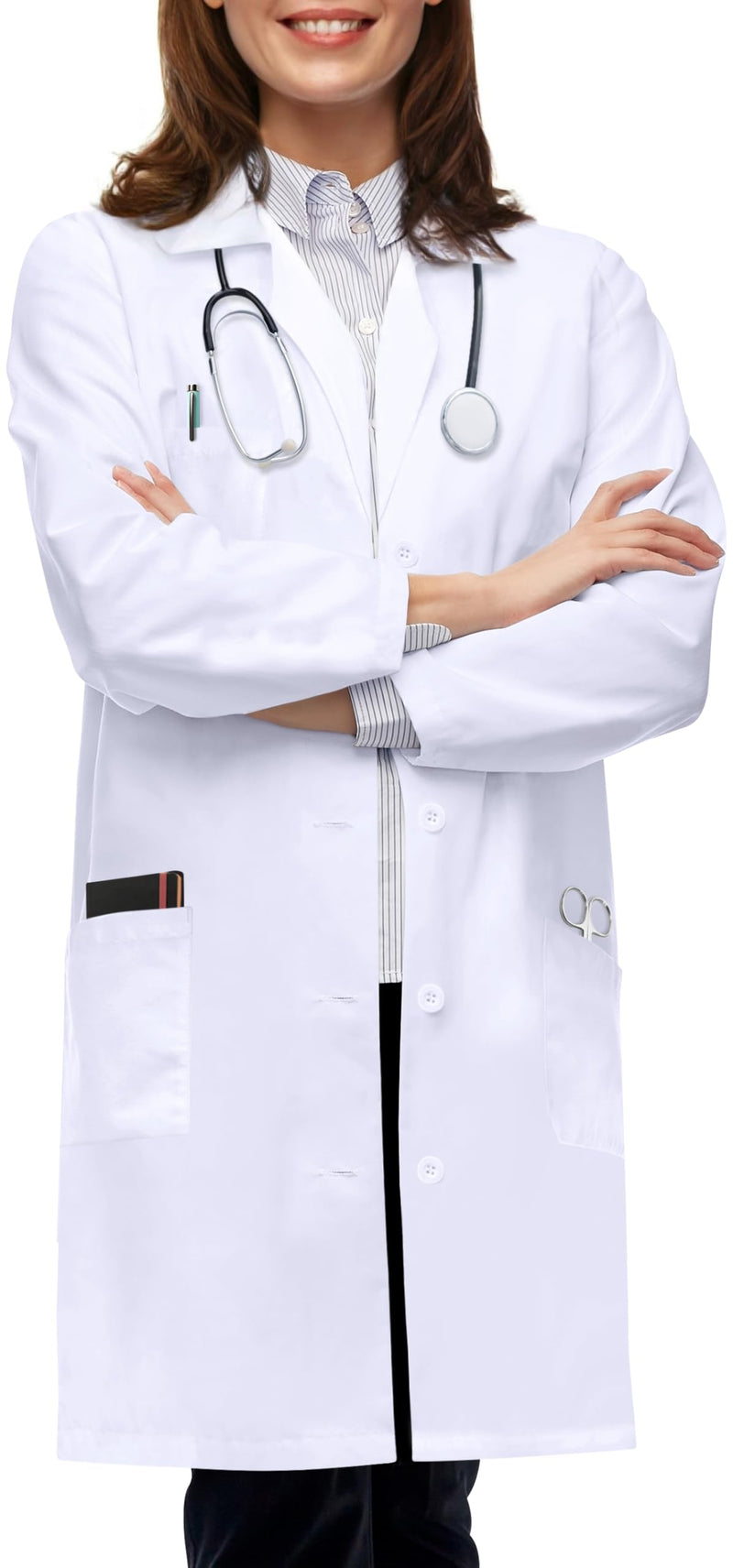 NY Threads Professional Lab Coat for Women, Long Sleeve Poly Cotton Medical Coat Small (Pack of 1) White