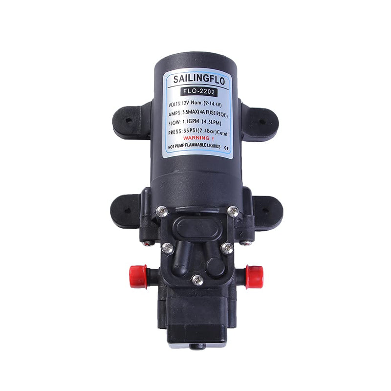 FL-2202 Diaphragm Water Pressure Pump for Caravan/RV/Boat/Marine 12V DC 1.1 GPM 35 PSI,Self-Priming Adjustable Pressure Switch 35 PSI without faucet