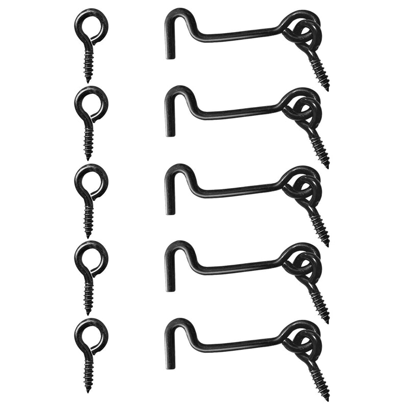 Sdstone Cabin Hook and Eye Latch Gate Door Swivel Window Latch Hook with Mounting Screws,Carbon Steel Door Hook Latch(2 inch, 5PCS) 2 Inch Black