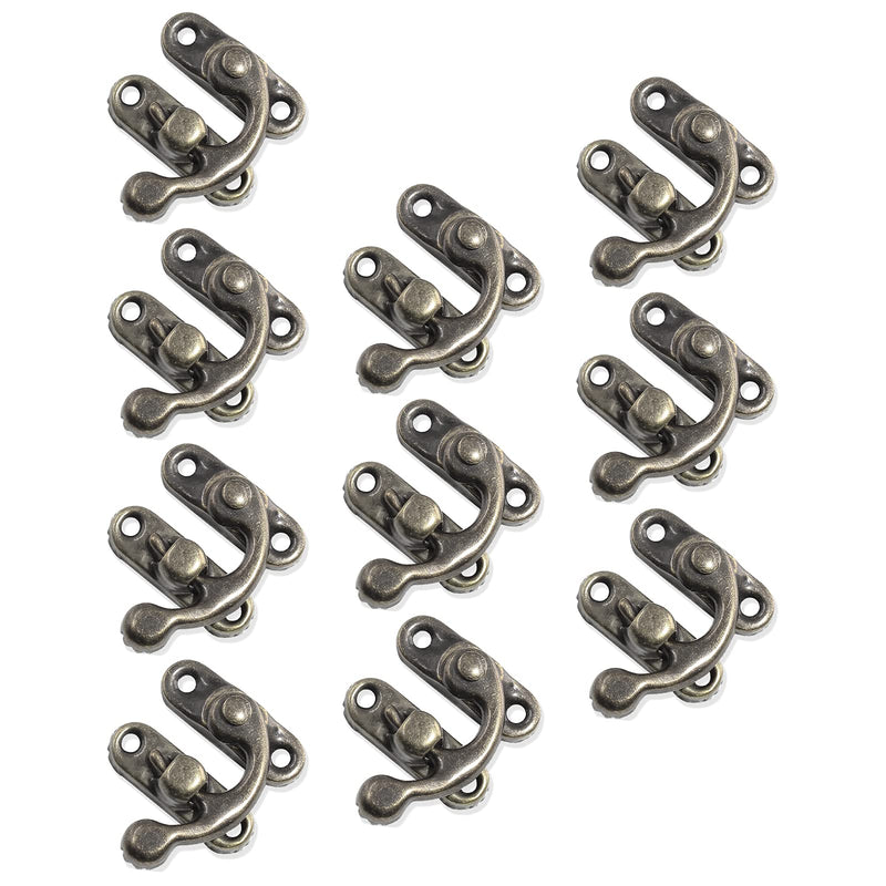 10Pcs Swing Arm Right Latch Hook Hasp, Wooden Jewelry Box Decorative Horn Lock for Jewelry Storage Box, Bronze 10