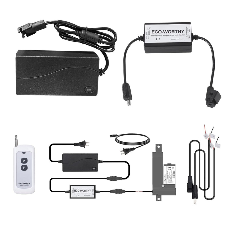 DC HOUSE Forward and Reverse Linear Actuator Controller with 12V AC/DC Adapter, Maximum Remote Control Distance 70M, Wireless Remote Motor Control Switch Kit for Various Motor/Linear Actuators 1 remote control with adapt