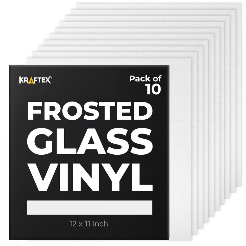 Frosted Vinyl for Glass [12in x 11in] Compatible with Cricut, Silhouette and More. Permanent Adhesive White Translucent Etched Glass Vinyl [Pack of 10]